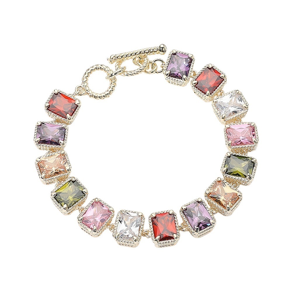 14KGP Multicolor Gemstone Bracelet T Bar Closure